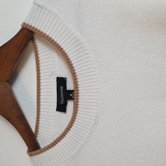 Calligraphie Dachshund Dog Intarsia Knit Crew Neck Sweater Cream Brown Medium - Picture 8 of 17